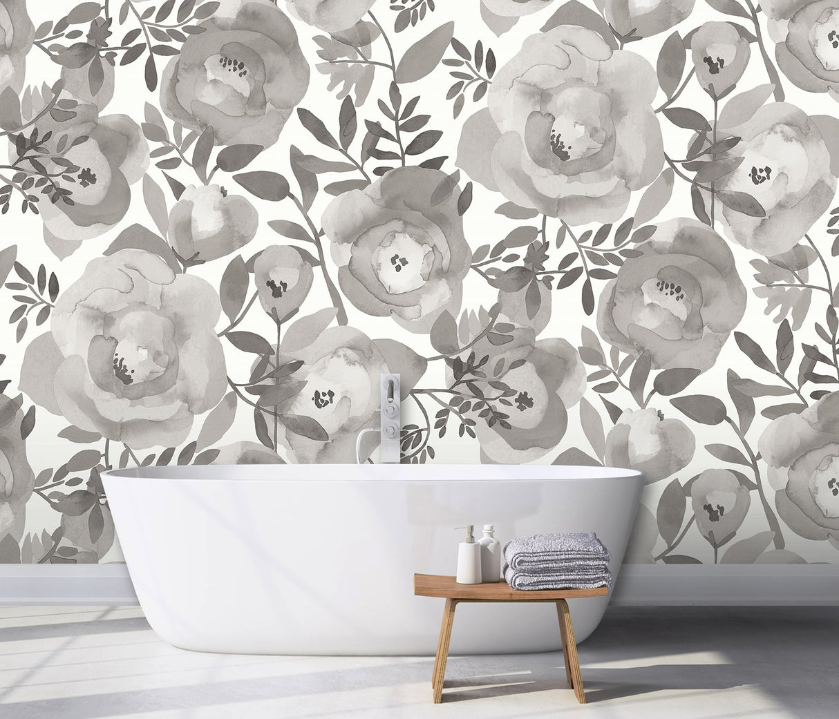Katie Hunt x A-Street Prints ASTM3906 Blooming Floral Dove Grey Wall Mural