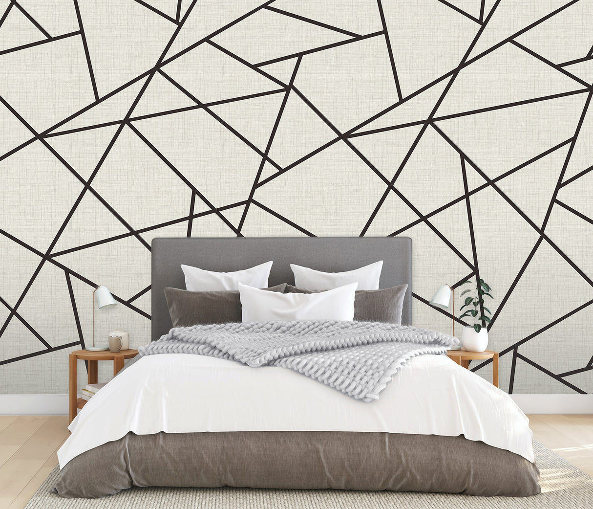 Katie Hunt x A-Street Prints ASTM3914 Modern Lines Black on Dove Grey Wall Mural