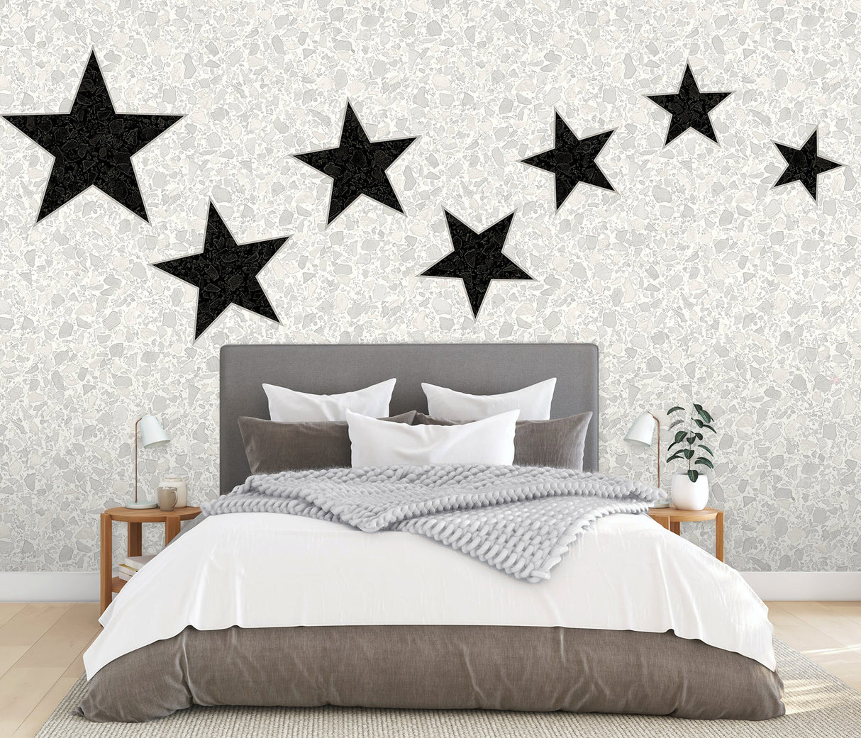 Katie Hunt x A-Street Prints ASTM3918 Terrazzo Stars Black on Dove Grey Wall Mural