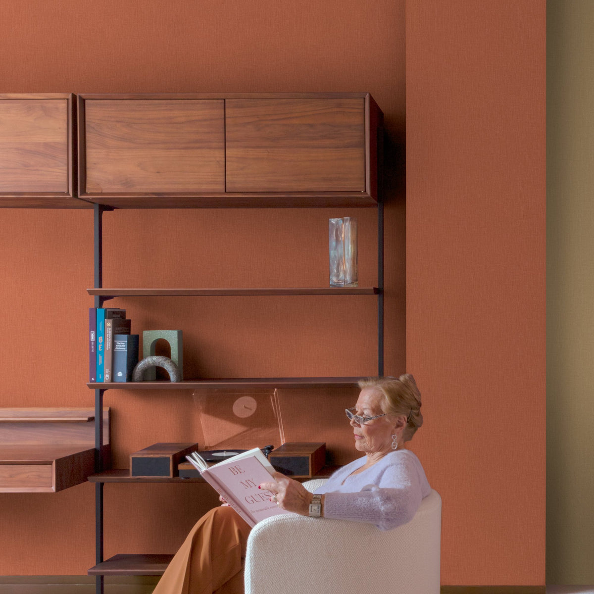 Galerie Atmosphere Textile Plain Orange Wallpaper AT1021