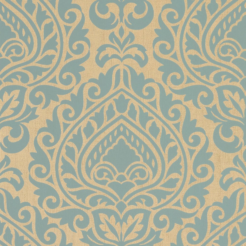 Anna French AT34107 ANNETTE Aqua on Metallic Champagne Wallpaper