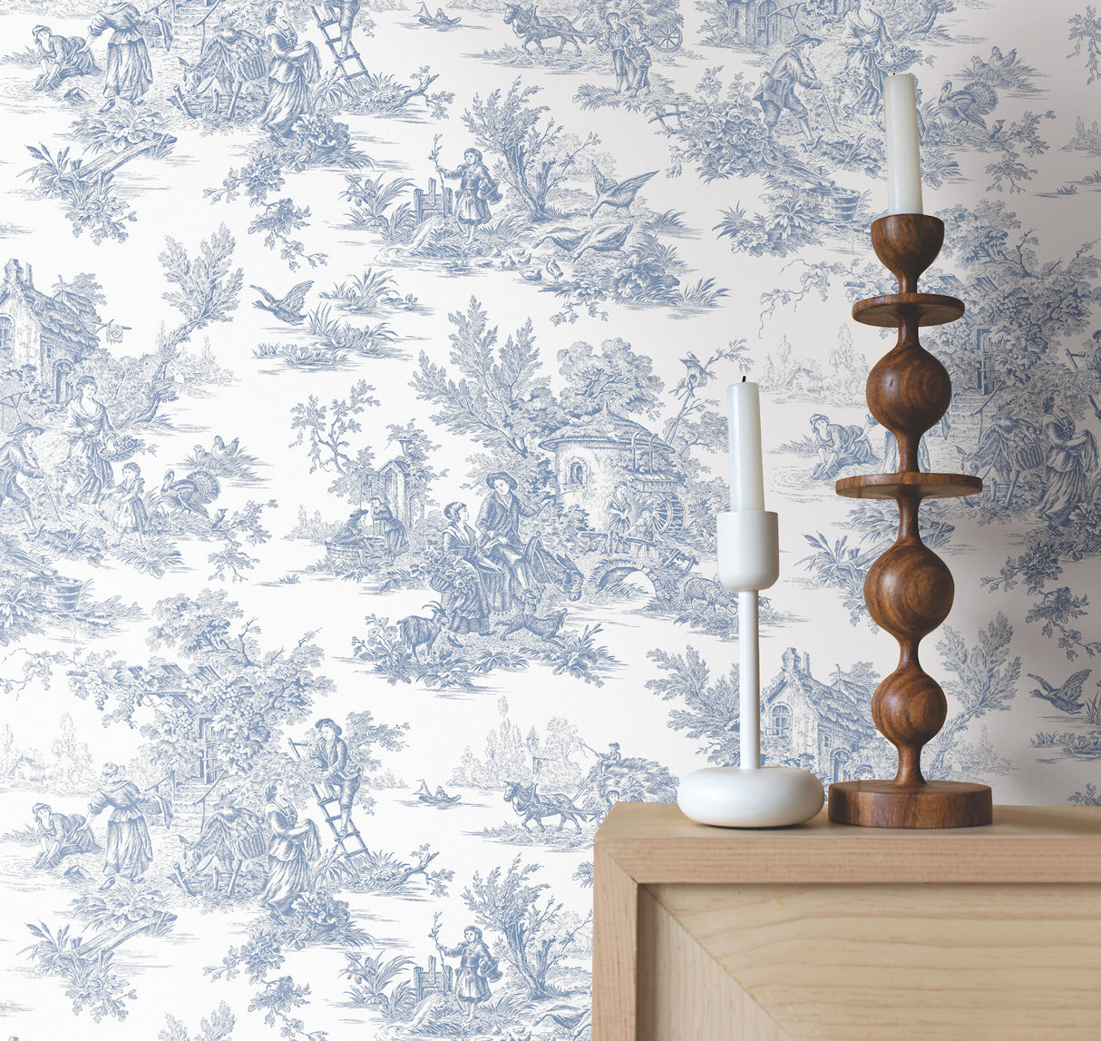 York AT4229 Campagne Toile Blue & White Wallpaper