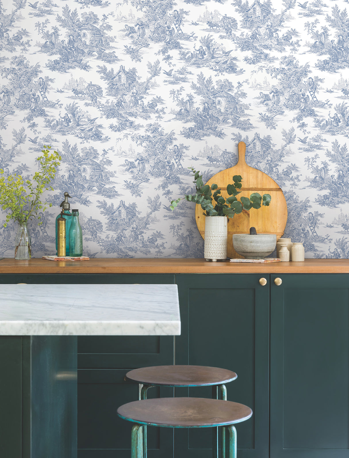 York AT4229 Campagne Toile Blue & White Wallpaper