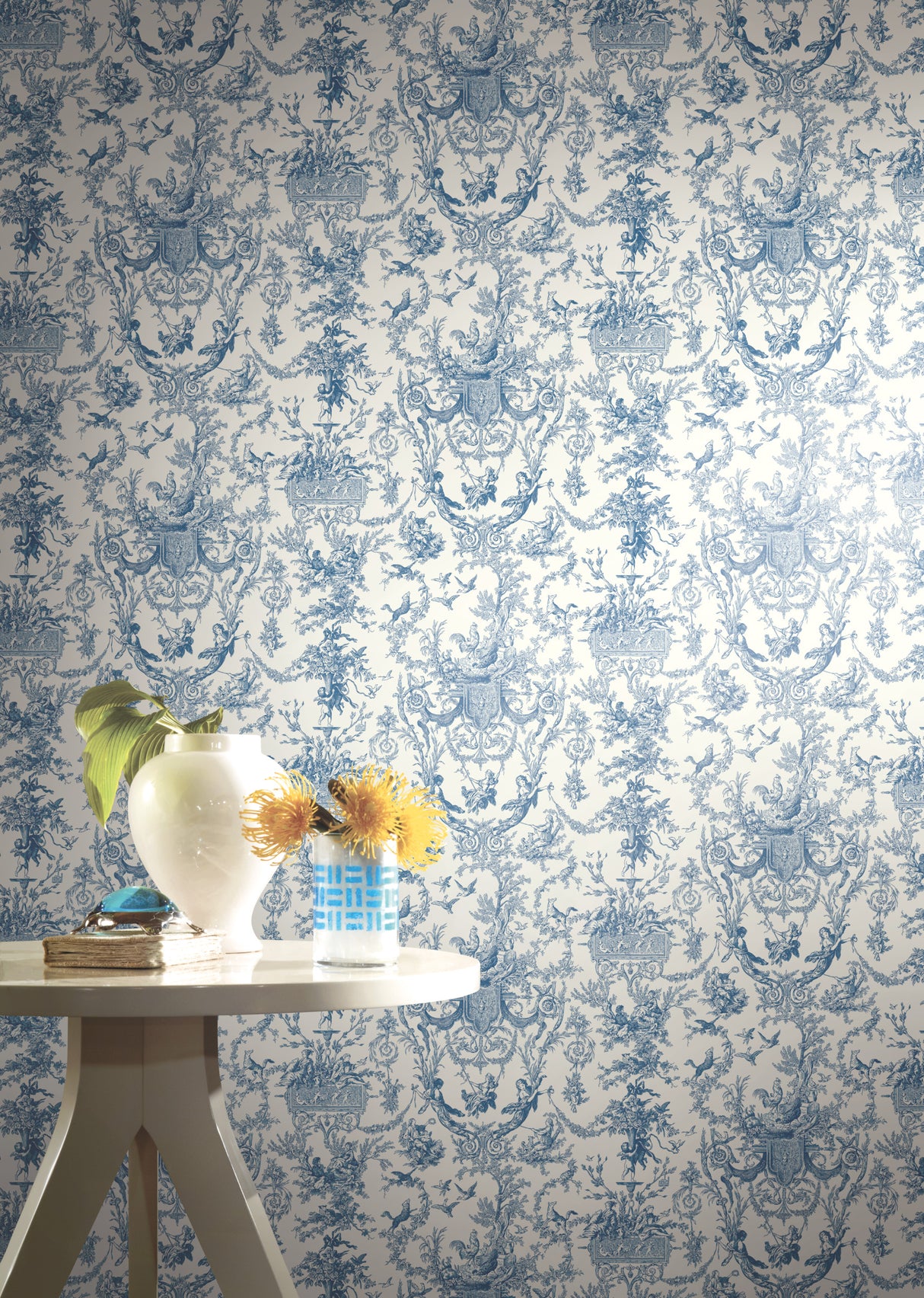 York AT4241 Old World Toile Blue & White Wallpaper