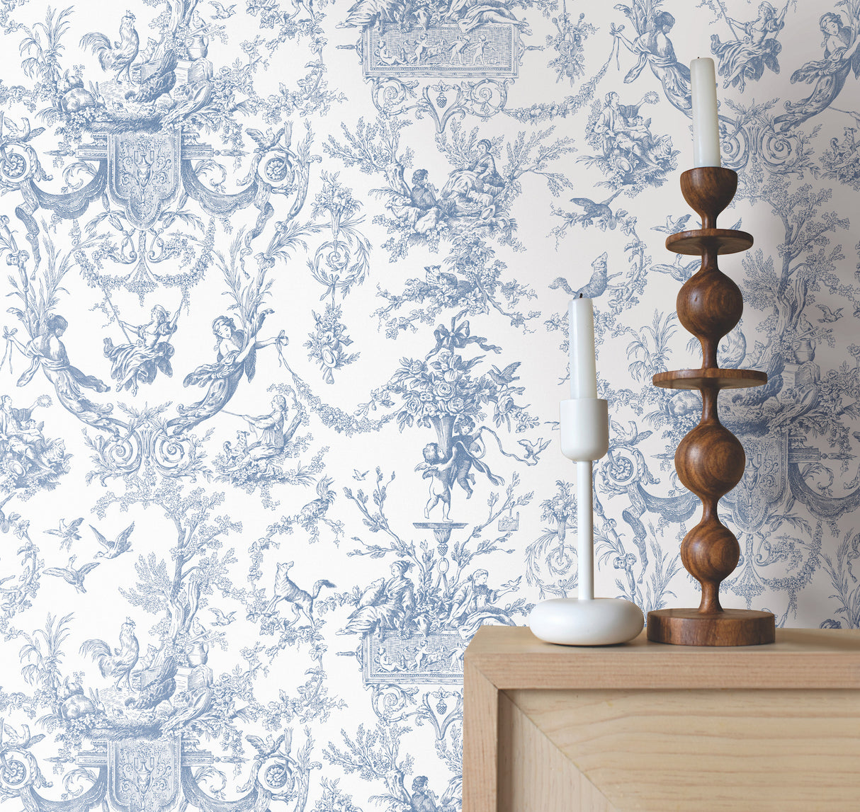York AT4241 Old World Toile Blue & White Wallpaper
