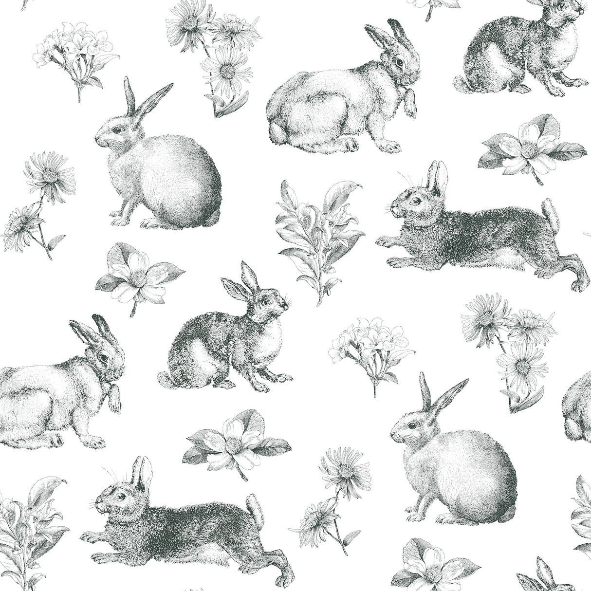 York AT4263 Bunny Toile Black & White Wallpaper