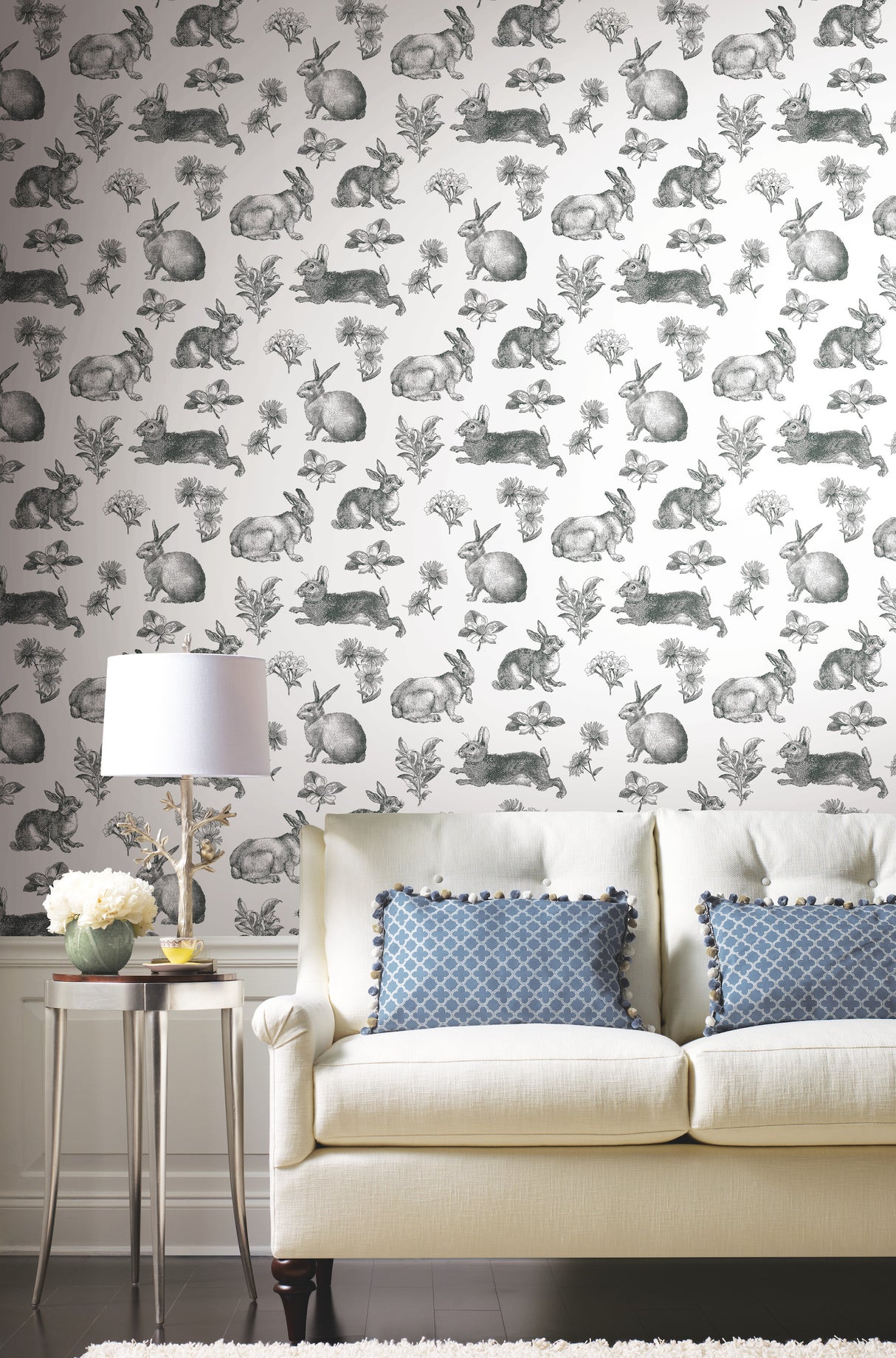 York AT4263 Bunny Toile Black & White Wallpaper