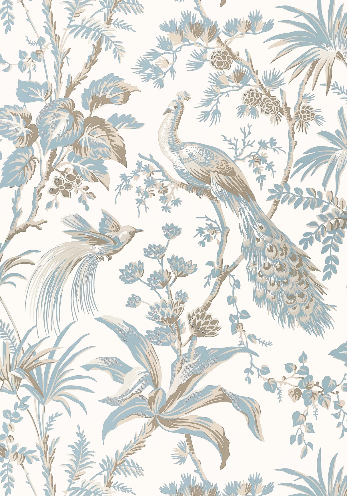 Anna French AT57828 PEACOCK TOILE Soft Blue and Beige Wallpaper