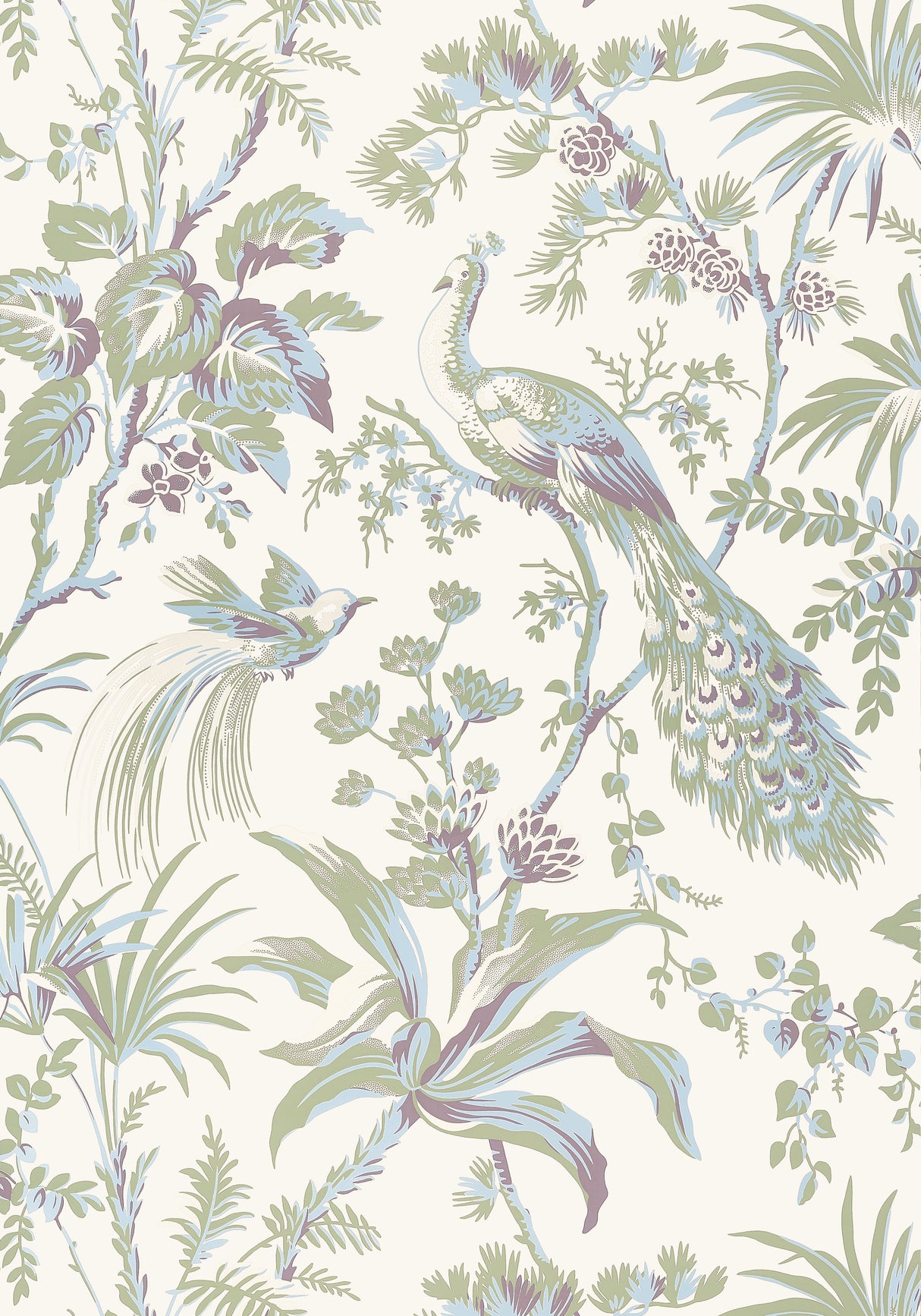 Anna French AT57829 PEACOCK TOILE Green and Plum Wallpaper