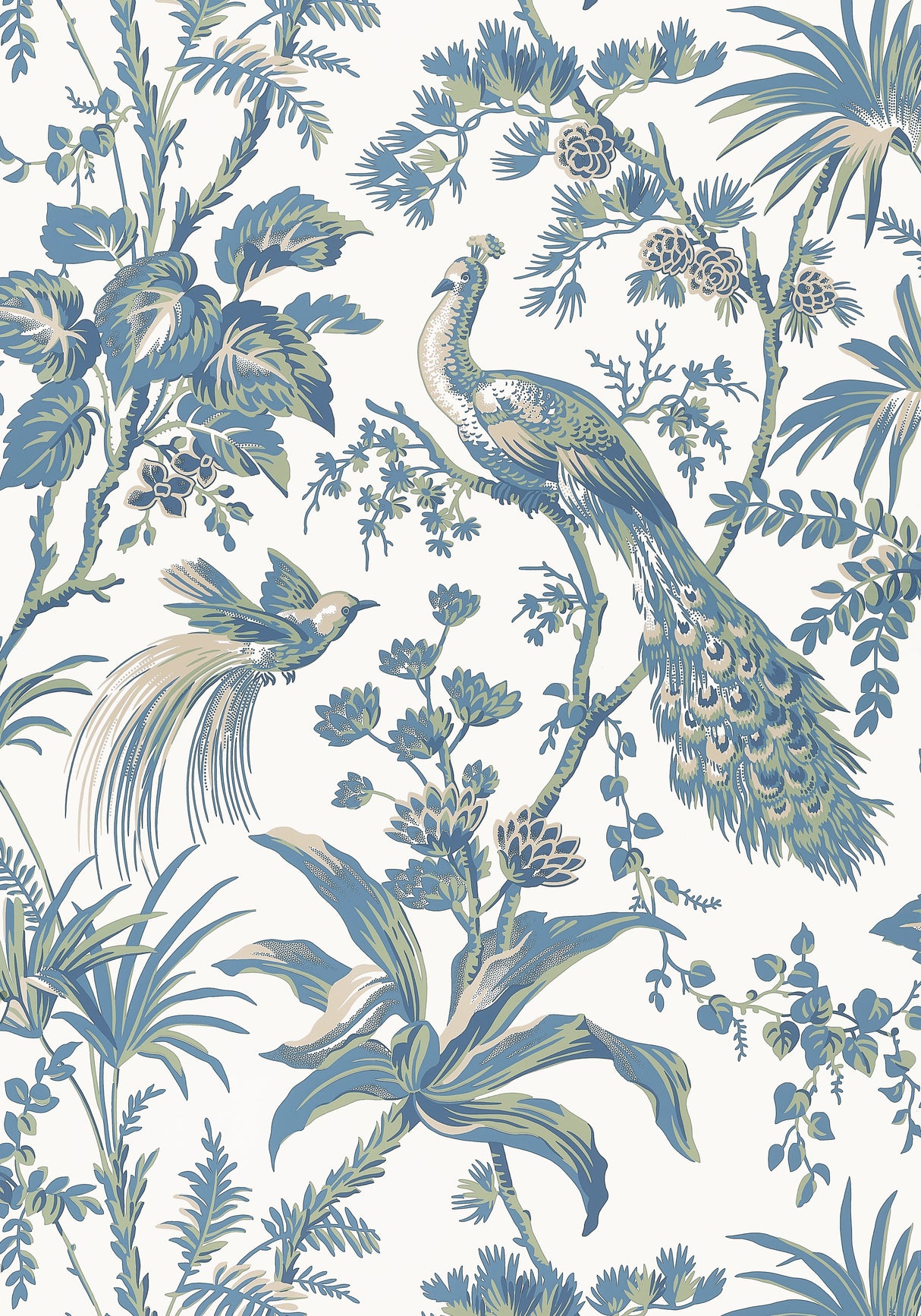 Anna French AT57830 PEACOCK TOILE Blue and Green Wallpaper