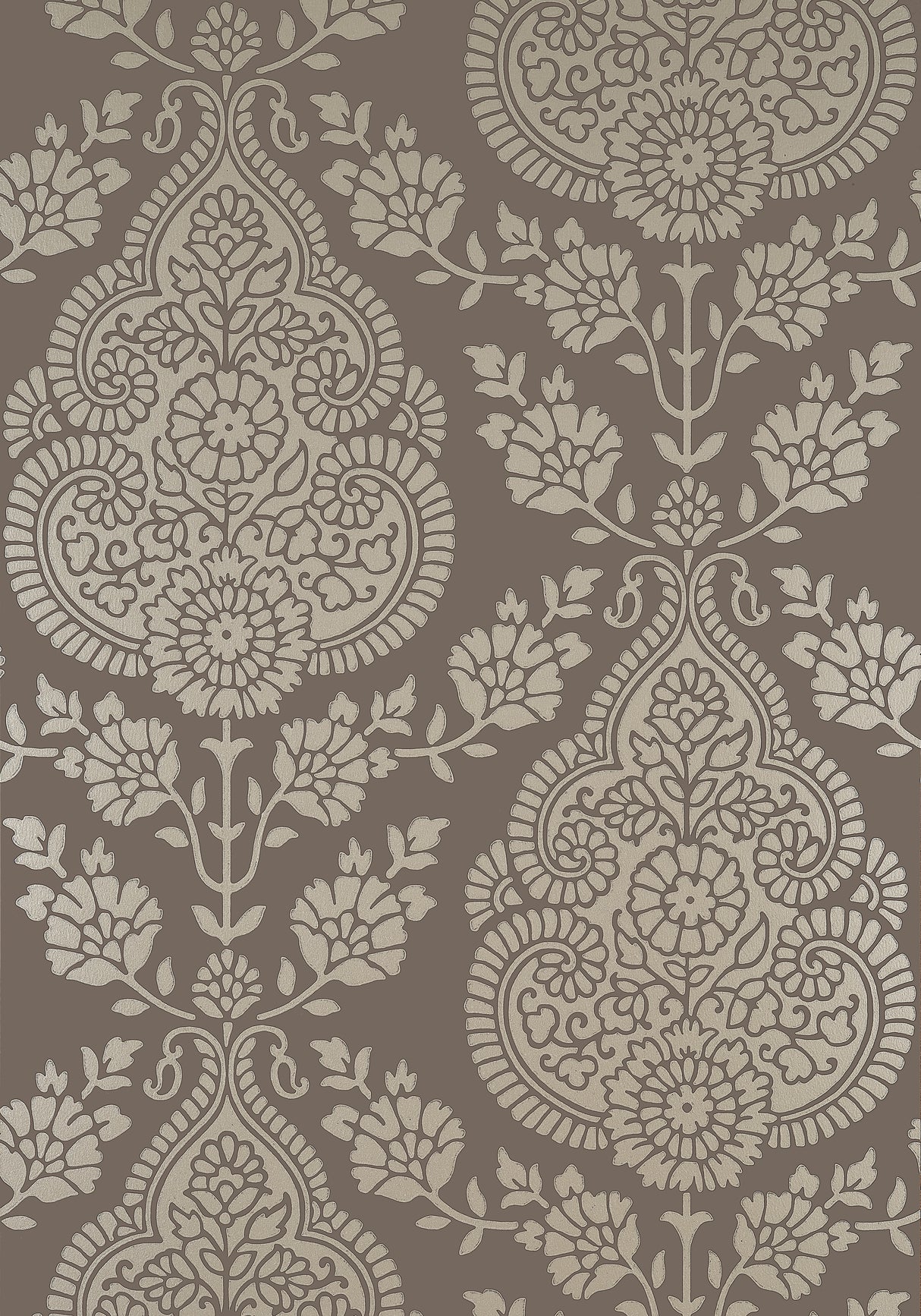 Anna French AT57869 BALMUCCIA DAMASK Pewter on Chestnut Wallpaper