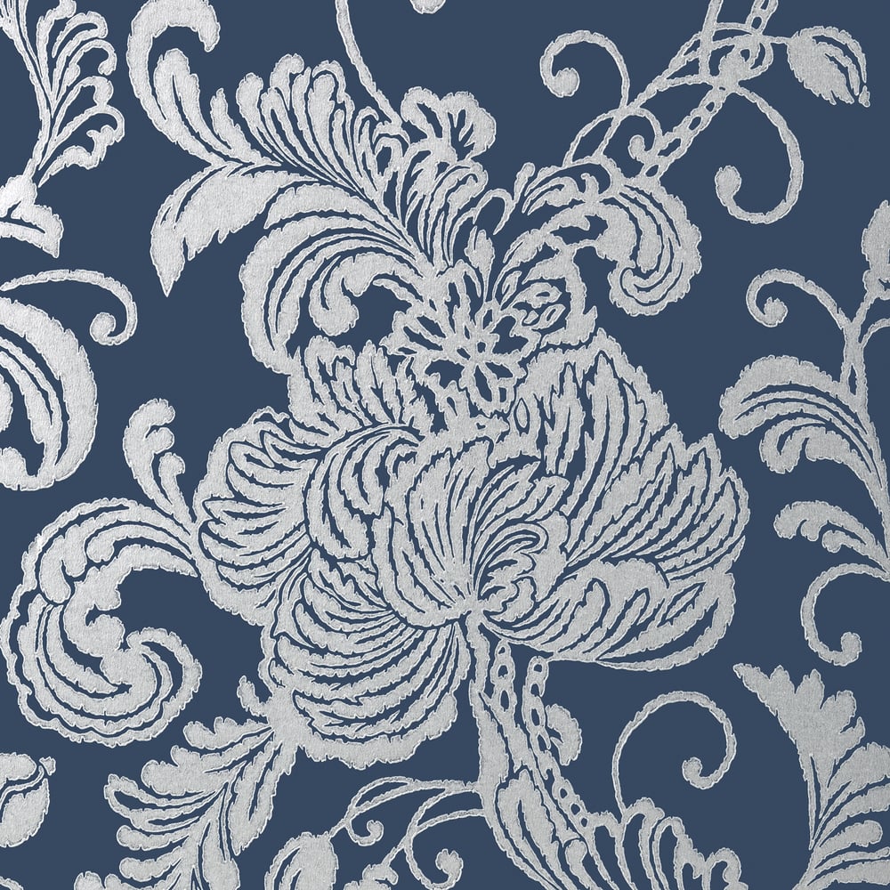 Anna French AT6012 VEREY Silver on Navy Wallpaper
