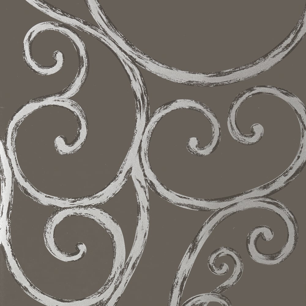 Anna French AT6052 PALACE GATE Silver on Charcoal Wallpaper