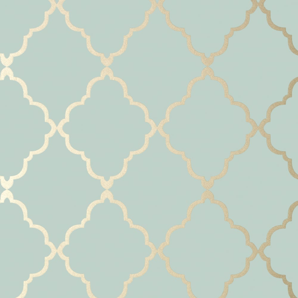 Anna French AT6058 KLEIN TRELLIS Metallic Gold on Aqua Wallpaper