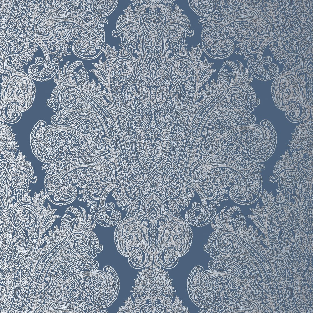 Anna French AT6105 AUBURN Metallic Silver on Navy Wallpaper