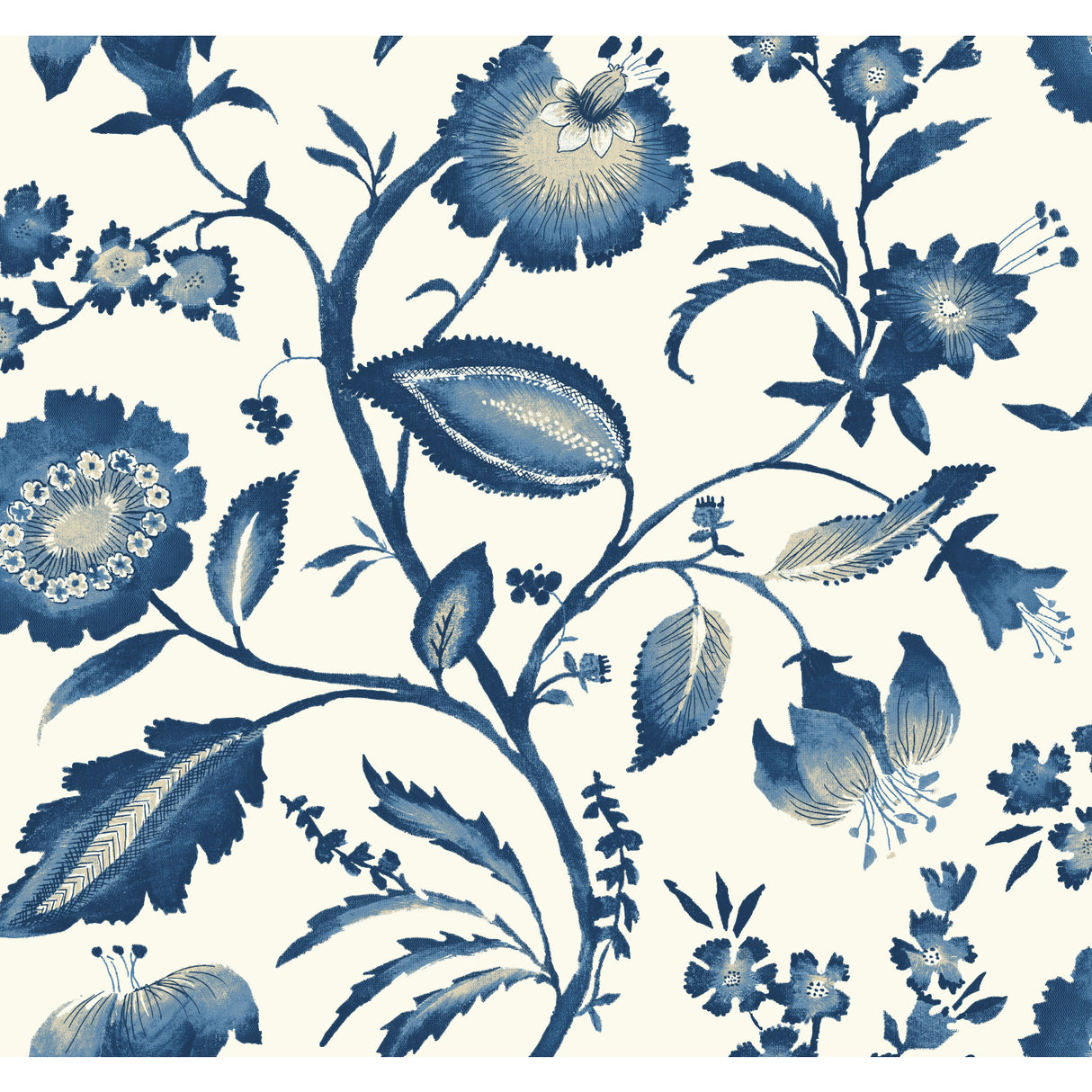 York AT7021 Watercolor Jacobean Blue & White Wallpaper