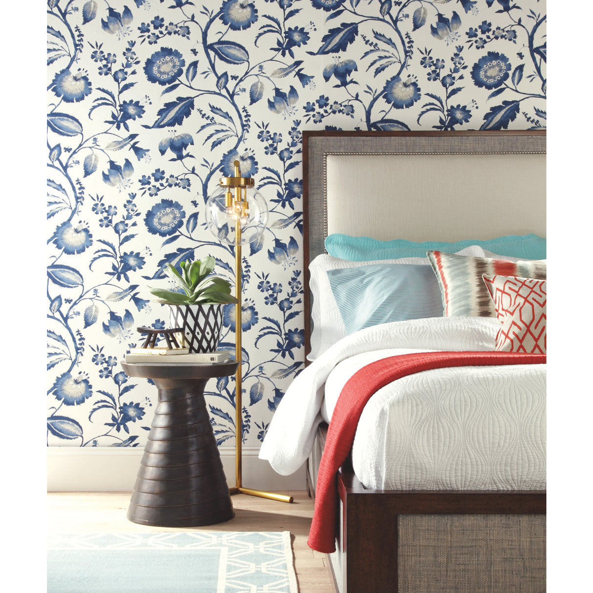 York AT7021 Watercolor Jacobean Blue & White Wallpaper