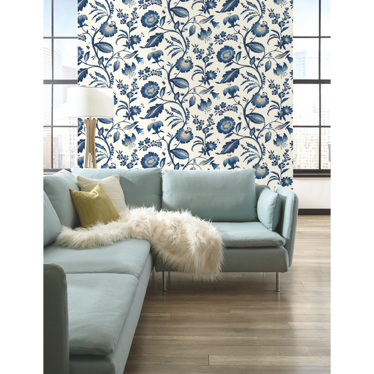 York AT7021 Watercolor Jacobean Blue & White Wallpaper