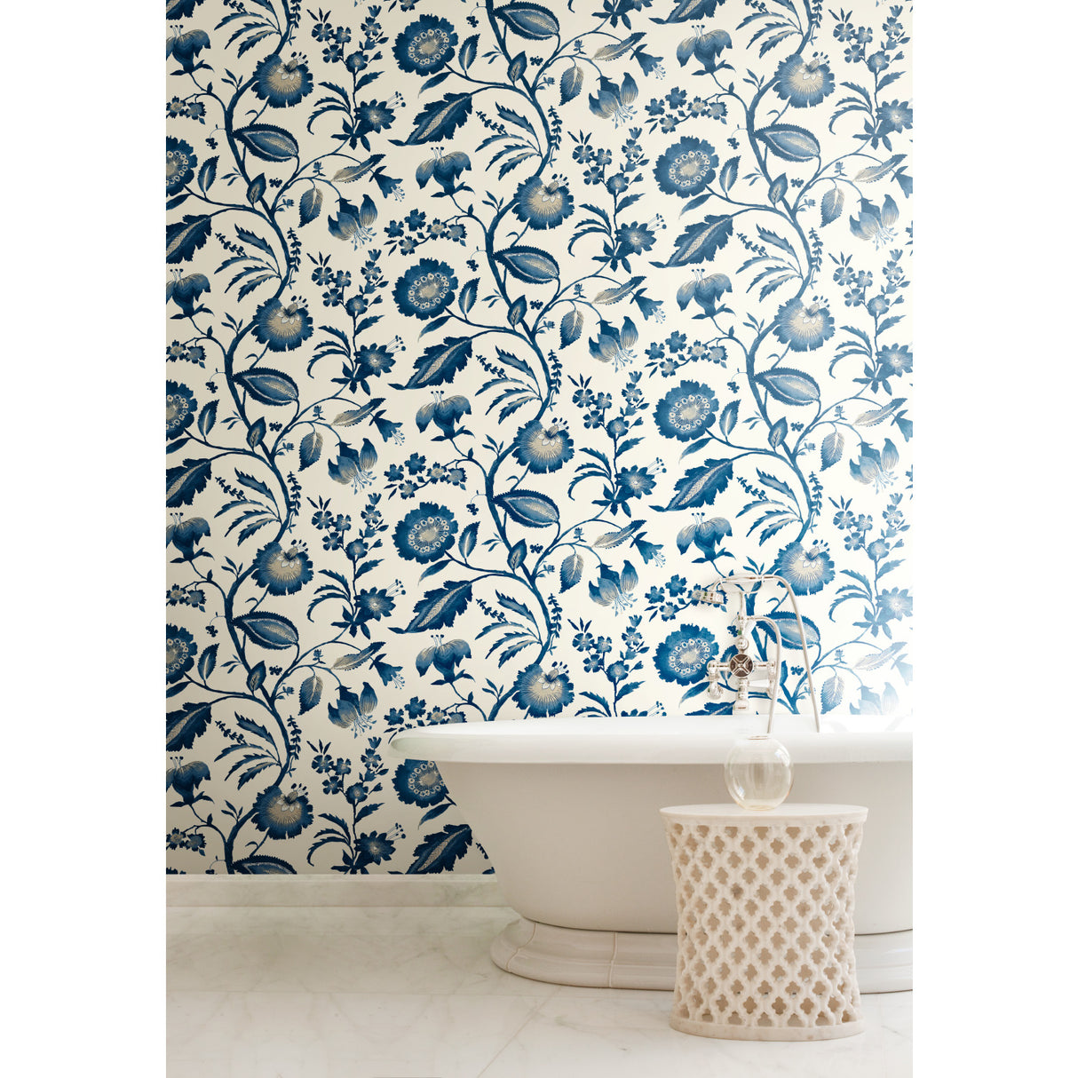 York AT7021 Watercolor Jacobean Blue & White Wallpaper