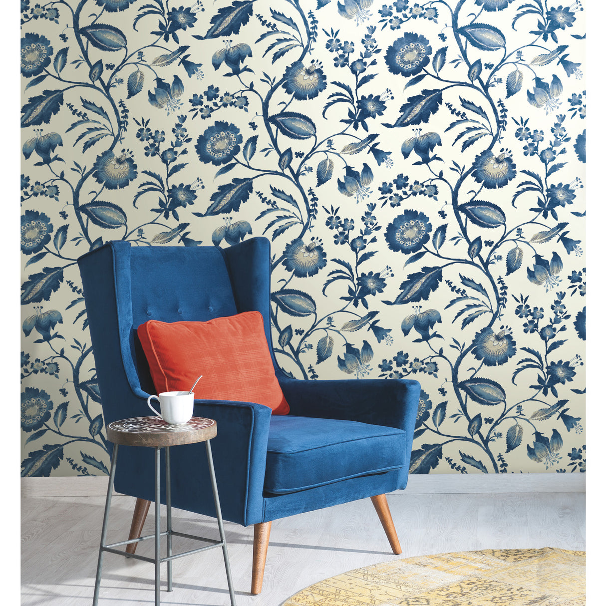 York AT7021 Watercolor Jacobean Blue & White Wallpaper
