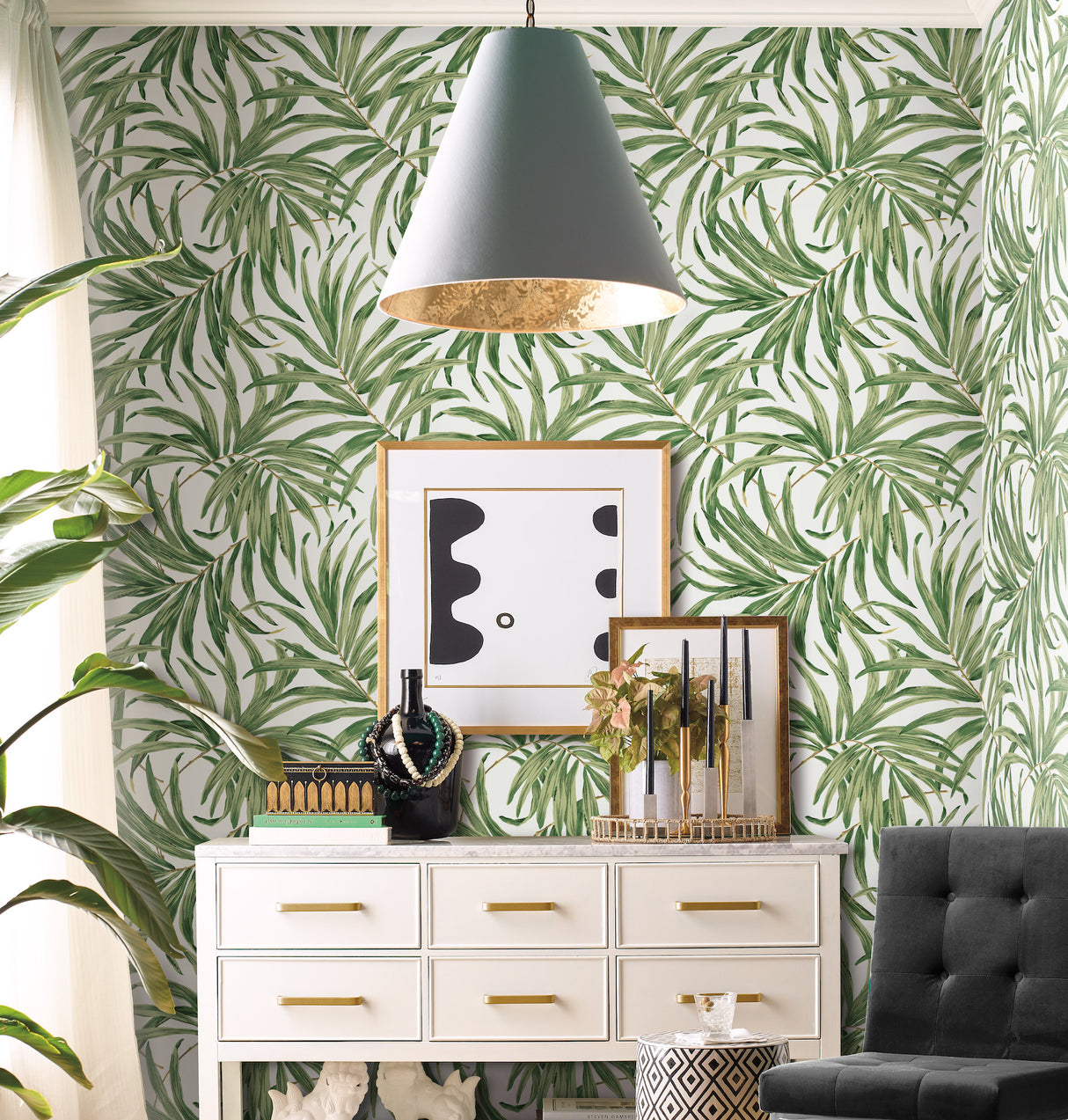 York AT7050 Bali Leaves Yellow & Tan Wallpaper