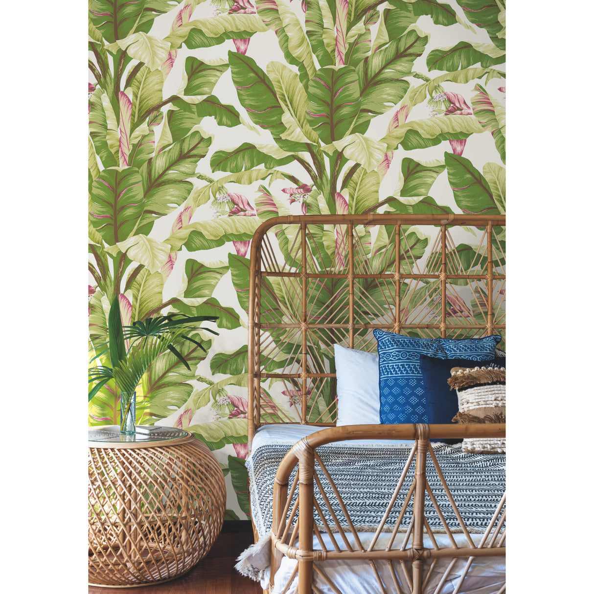 York AT7067 Banana Leaf Dark Brown & Pink Wallpaper