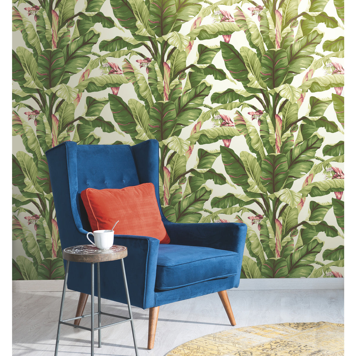 York AT7067 Banana Leaf Dark Brown & Pink Wallpaper