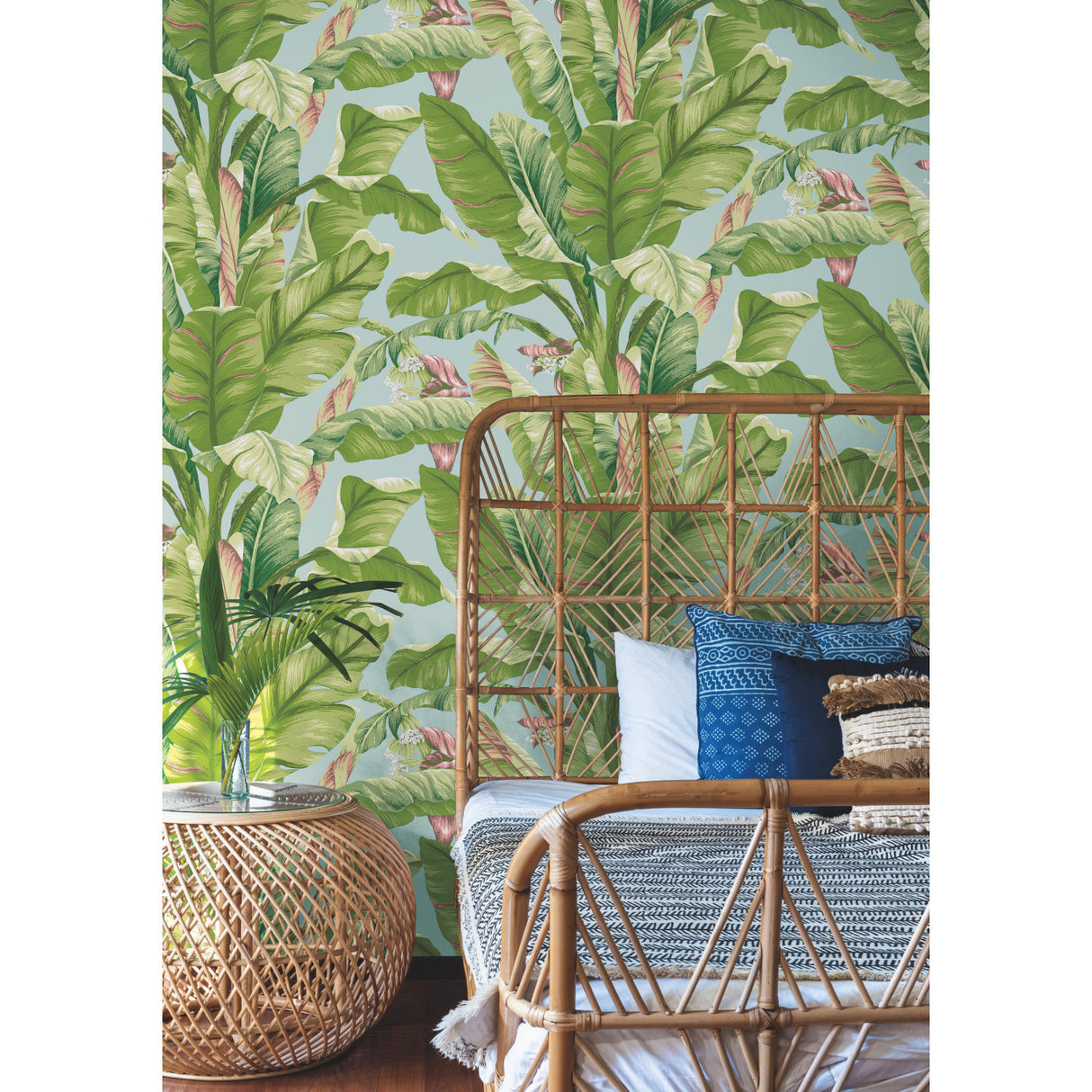 York AT7070 Banana Leaf Aqua & White Wallpaper