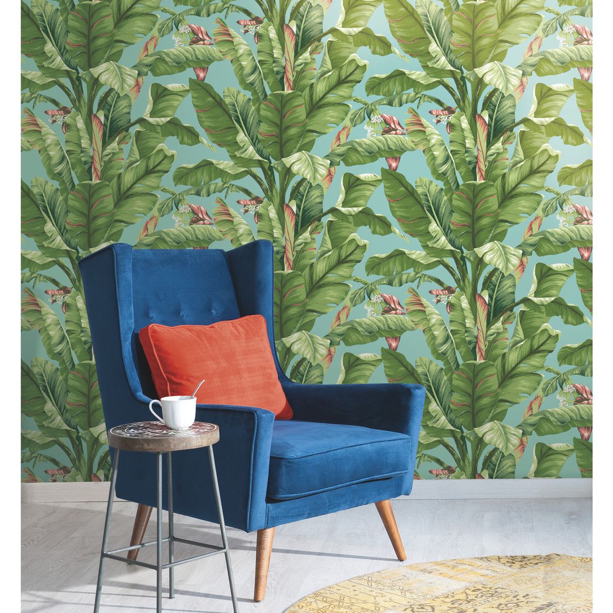 York AT7070 Banana Leaf Aqua & White Wallpaper