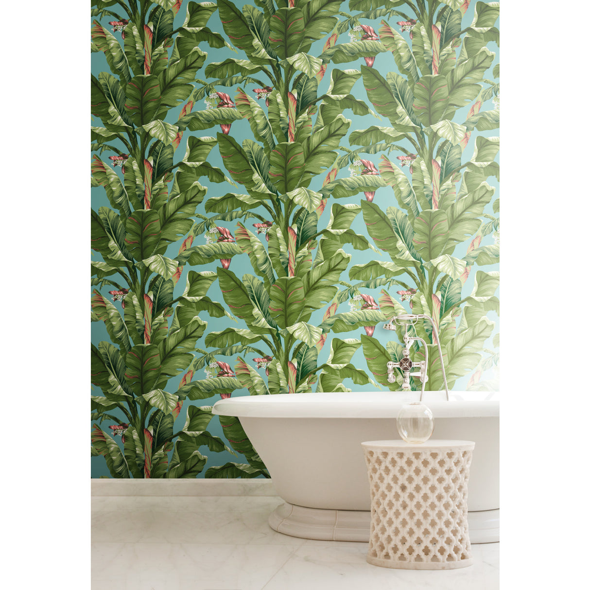 York AT7070 Banana Leaf Aqua & White Wallpaper