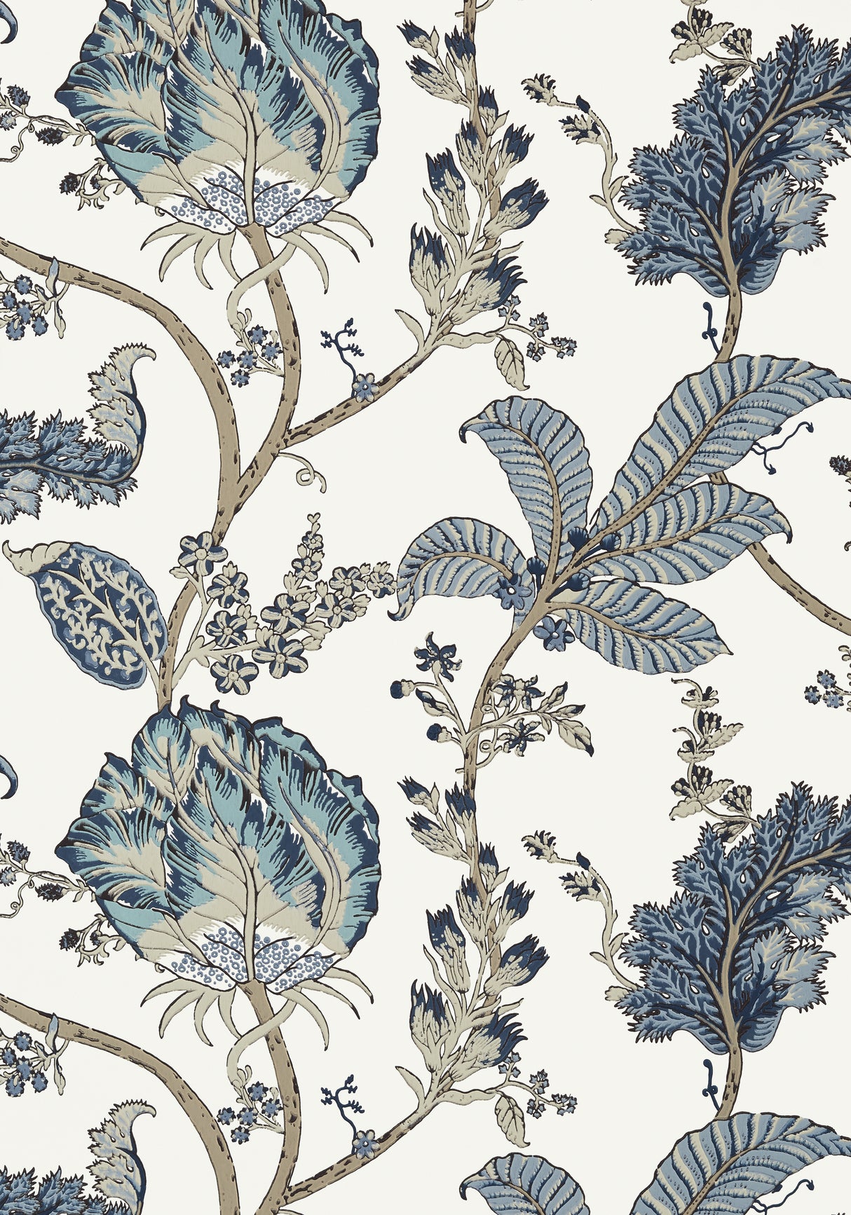 Anna French AT78738 KALAMKARI VINE Blue and White Wallpaper