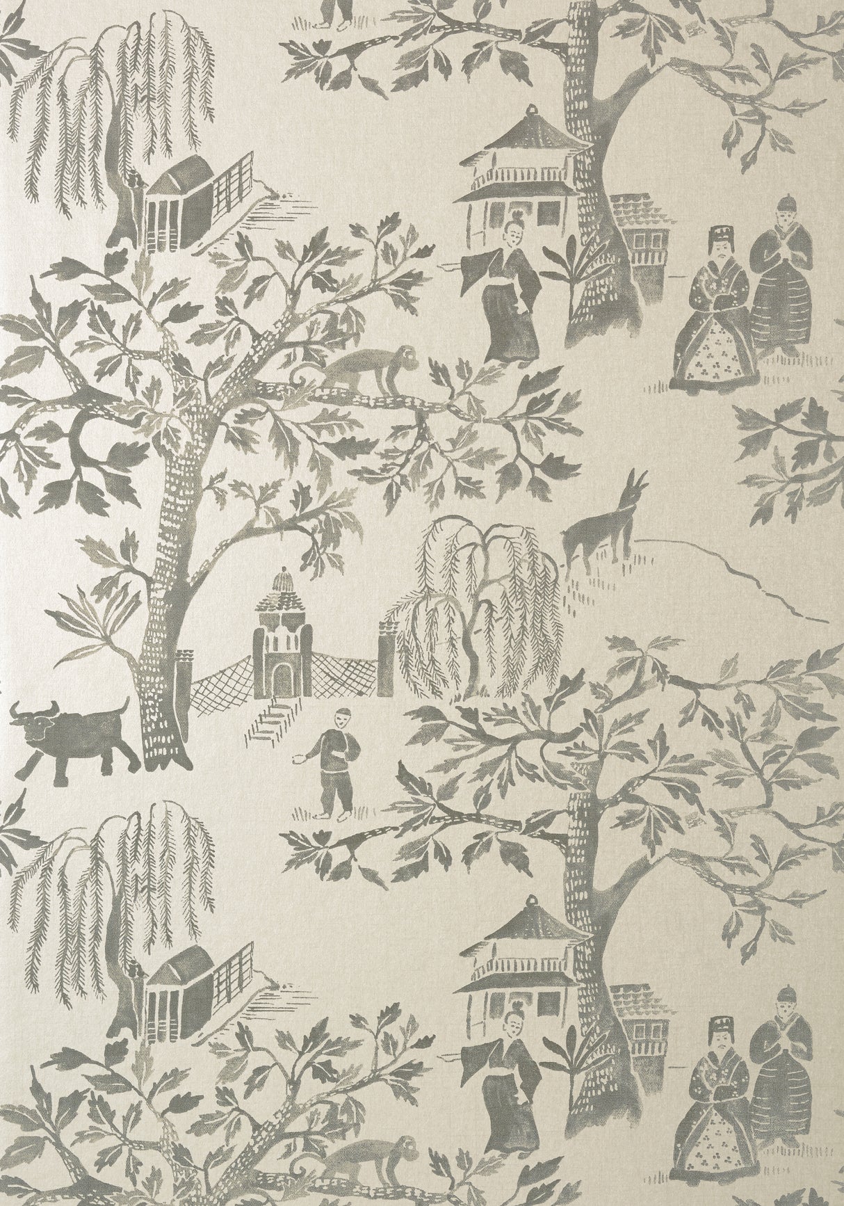 Anna French AT7912 WILLOW WOOD Grey on Pearl Wallpaper