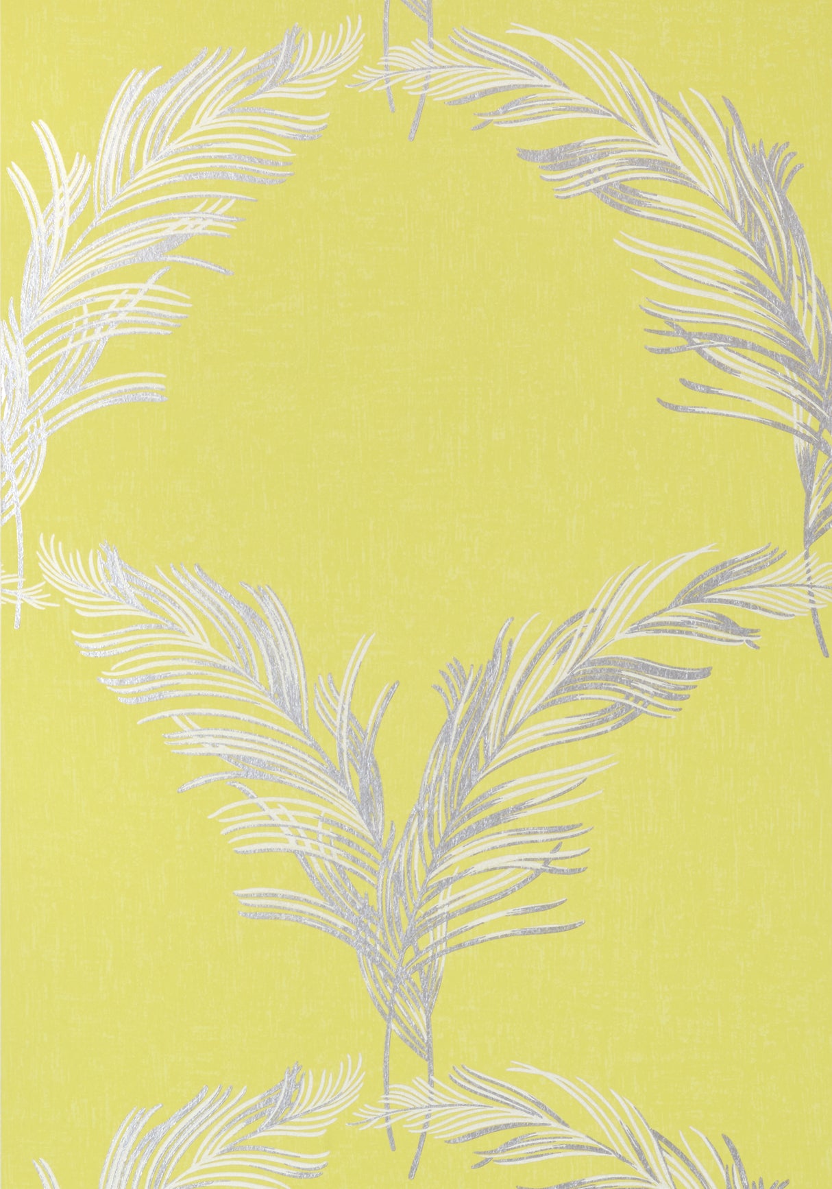 Anna French AT7925 PLUMES Metallic Silver on Citron Wallpaper