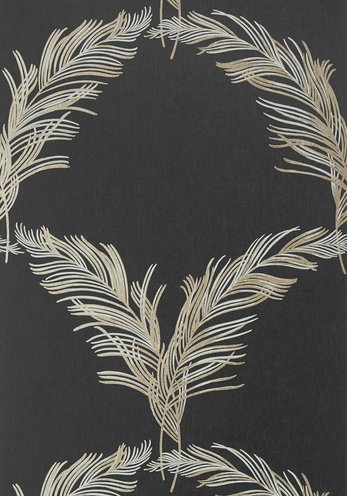 Anna French AT7928 PLUMES Metallic Pewter on Black Wallpaper