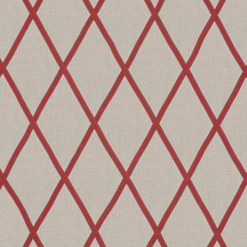 Anna French AW78710 TARASCON TRELLIS APPLIQUE Red on Natural Fabric
