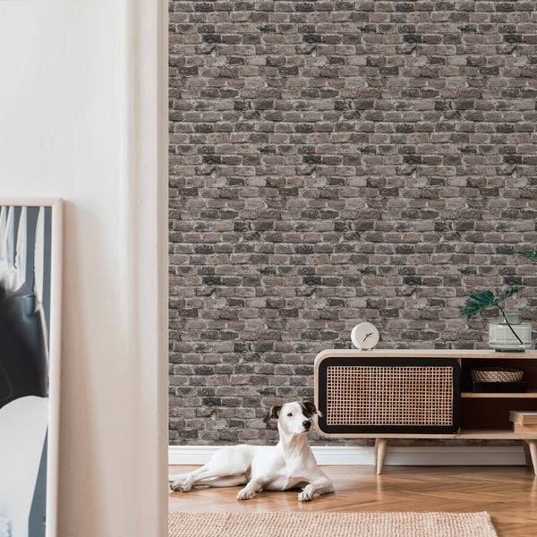 Galerie BB51117 Brown Grey Brickshire Residents Motif - Eade's Wallpaper