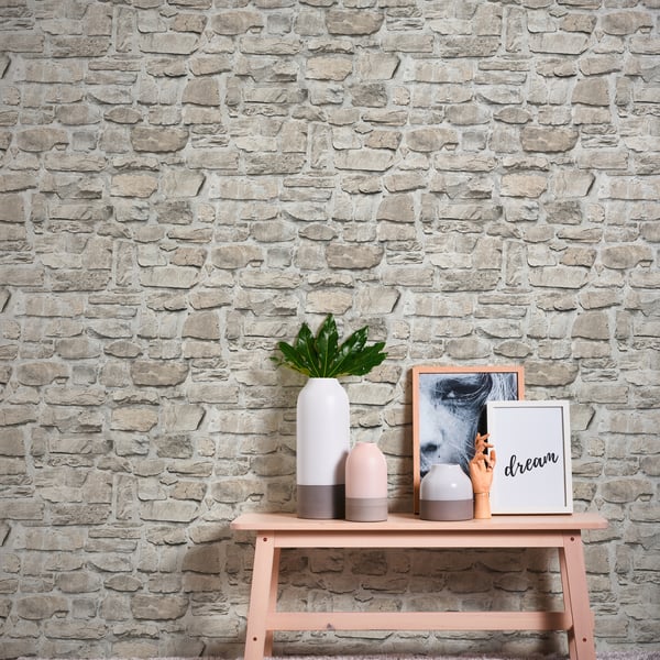 Galerie BB51130 Beige Grey Stone Symphony Motif - Eade's Wallpaper