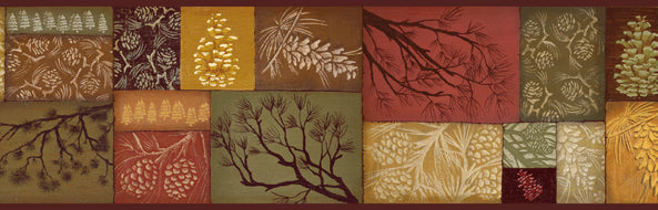 Chesapeake BBC35511B Monde Red Pinecone Branch Collage Border