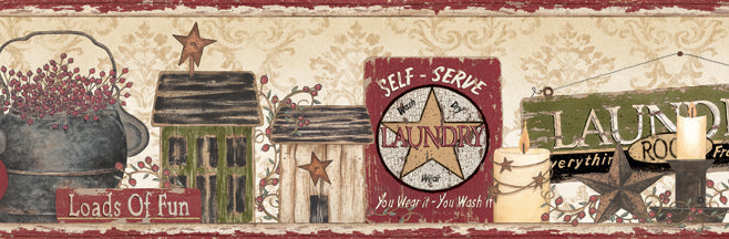 Chesapeake BBC44502B Laundress Cream Fun Signs Portrait Border