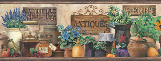 Chesapeake BBC44581B Marché Green Antique Herbs Portrait Border