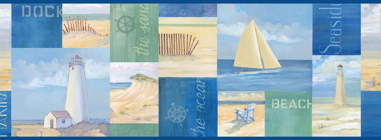 Chesapeake BBC46041B Nantucket Blue Coastal Breeze Collage Border