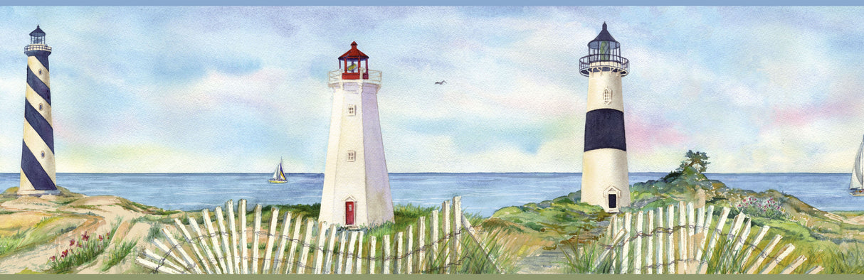 Chesapeake BBC46071B Eugene Light Blue Coastal Lighthouse Portrait Border