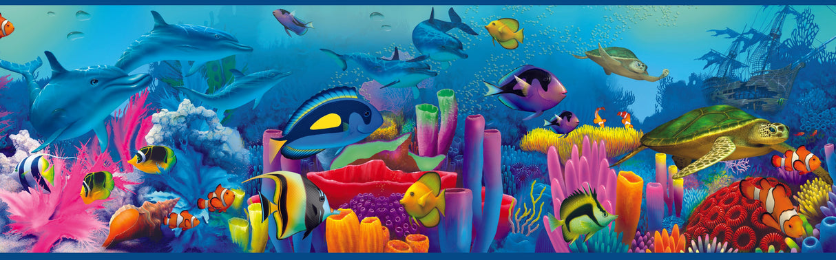 Chesapeake BBC46351B Down Under Blue Neptune'S Garden Portrait Border