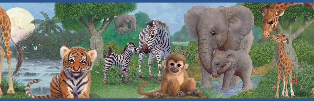 Chesapeake BBC46372B Afrique Blue Jungle Bedtime Portrait Border