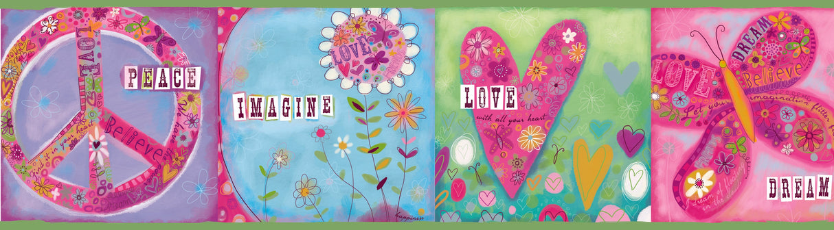 Chesapeake BBC46391B Lennon Pink Imagine Peace Block Border