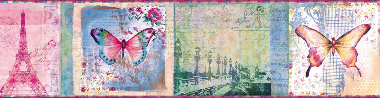 Chesapeake BBC46401B Worldly Pink Bon Voyage Butterflies Border