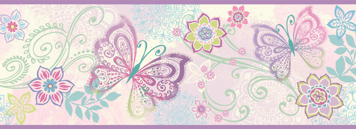 Chesapeake BBC46452B Fantasia Purple Boho Butterflies Scroll Border