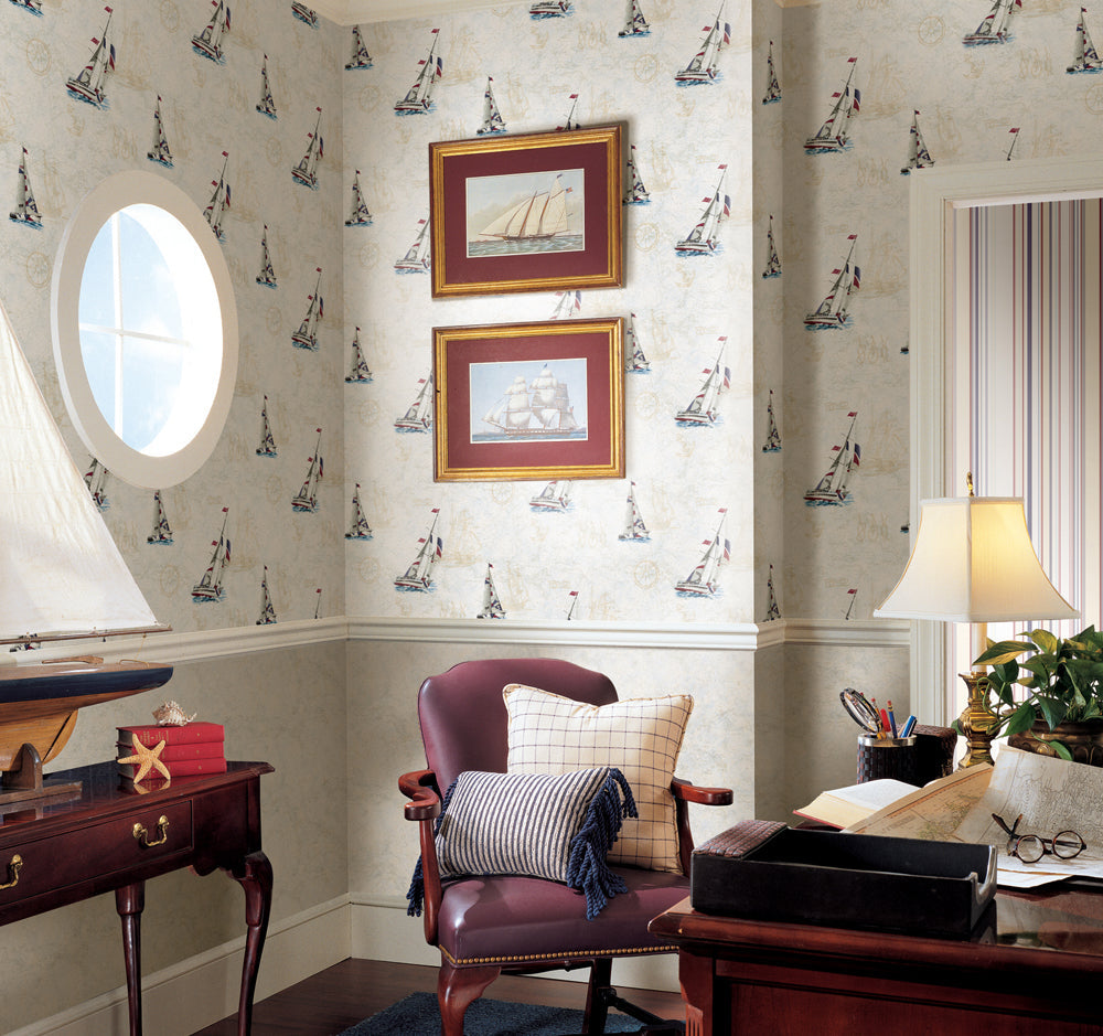 Chesapeake BBC47501 Water'S Edge Blue Aquatic Map Knots Wallpaper Wallpaper