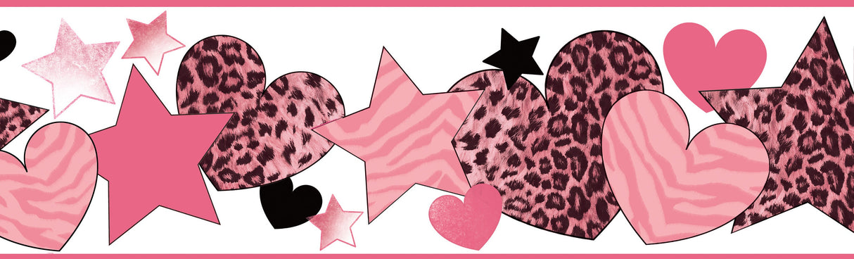 Chesapeake BBC94051B Diva Pink Cheetah Hearts Stars Border