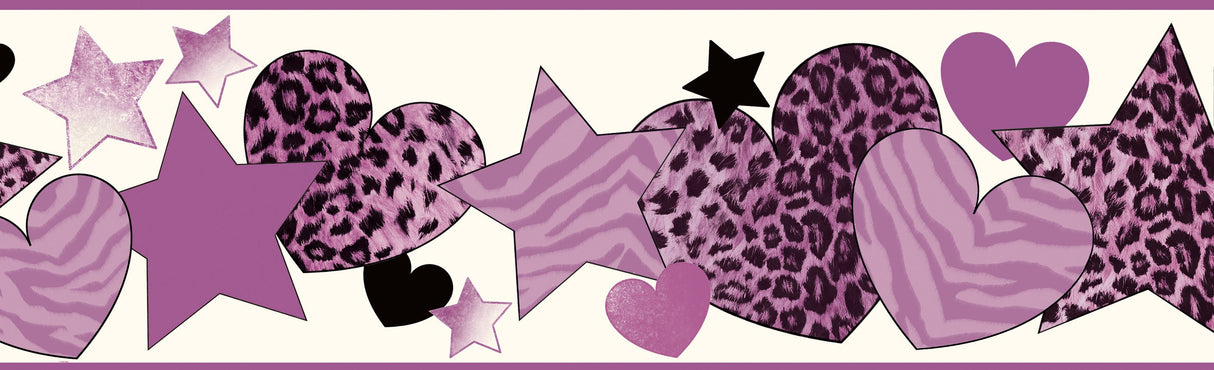 Chesapeake BBC94052B Diva Purple Cheetah Hearts Stars Border
